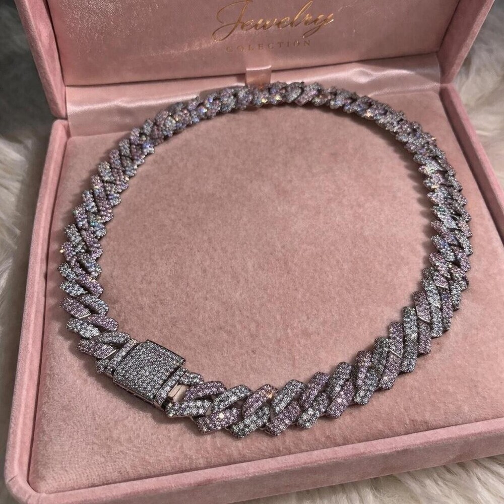 Pink And Silver Cuban Choker 16inch